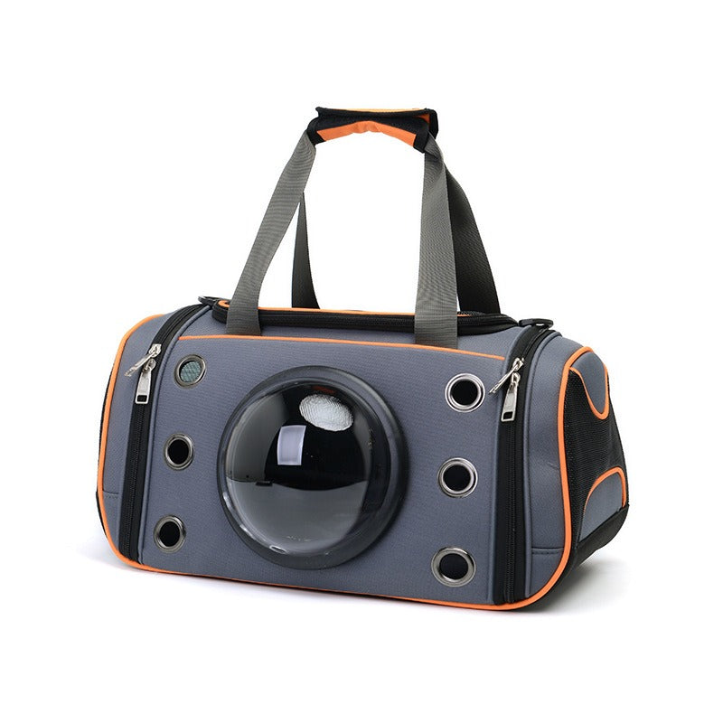 breathable pet carrier with orange color piping