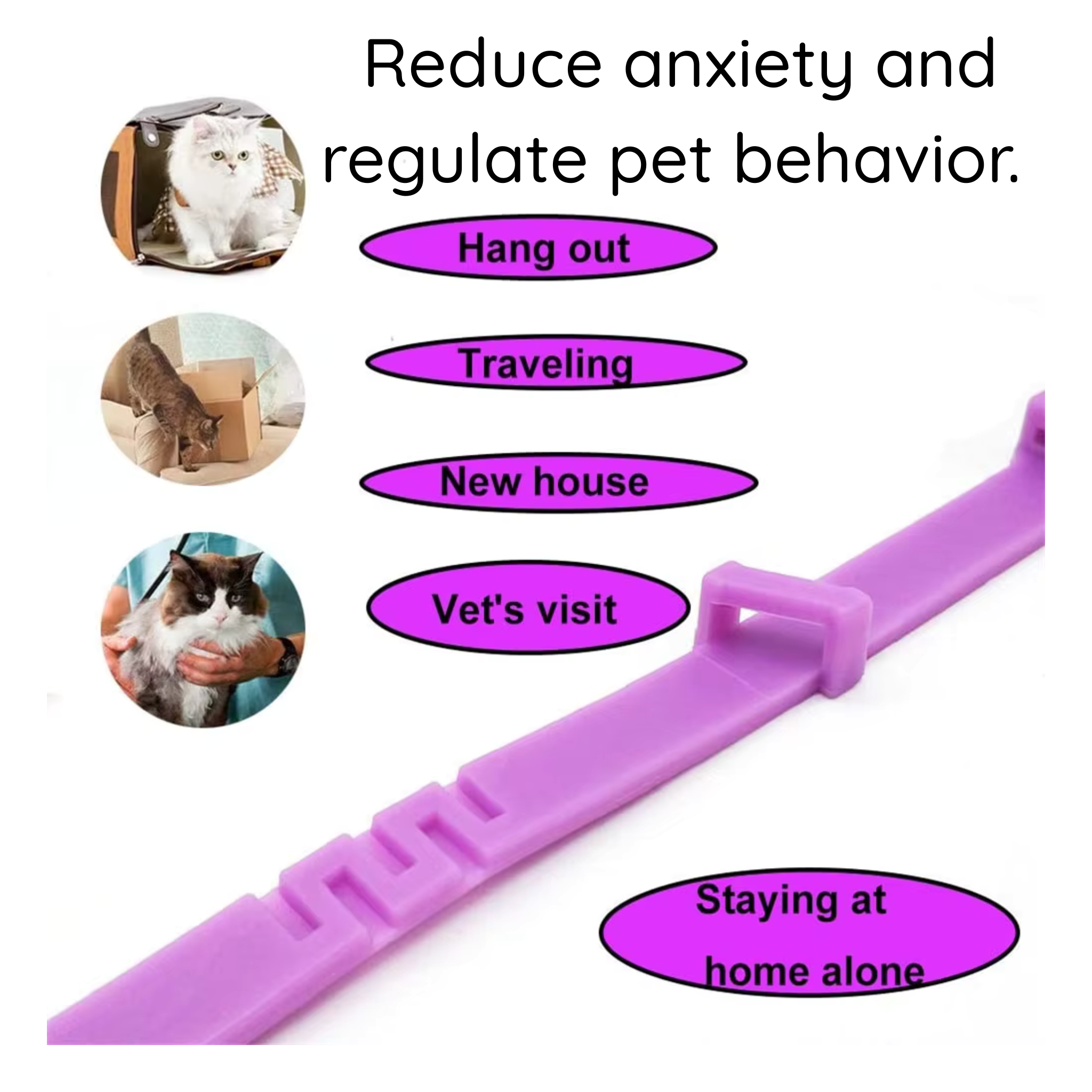 Reduce anxiety from traveling, hanging out alone, vet visits, new home etc., with the calming pet collar.